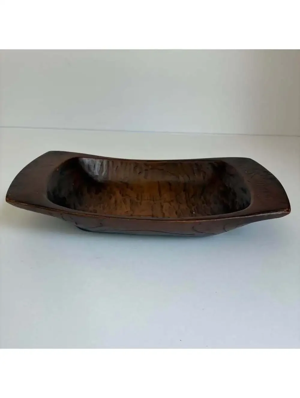 Vintage Japanese Carved Wood Bowl Tray 10” Signed Artisan Handled Rustic Decor